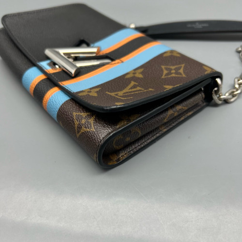 Louis Vuitton Twist Belt Chain Wallet Monogram Calfskin Brown Black Blue