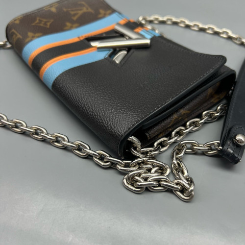 Louis Vuitton Twist Belt Chain Wallet Monogram Calfskin Brown Black Blue