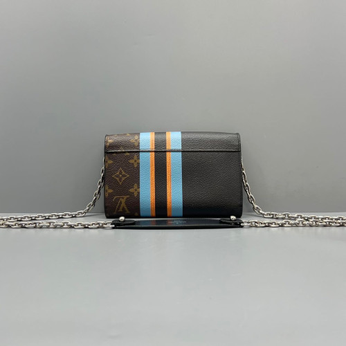 Louis Vuitton Twist Belt Chain Wallet Monogram Calfskin Brown Black Blue