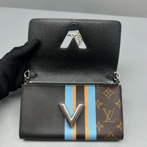 Louis Vuitton Twist Belt Chain Wallet Monogram Calfskin Brown Black Blue