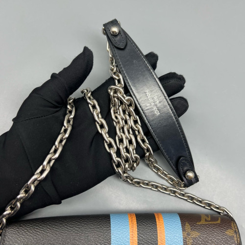 Louis Vuitton Twist Belt Chain Wallet Monogram Calfskin Brown Black Blue