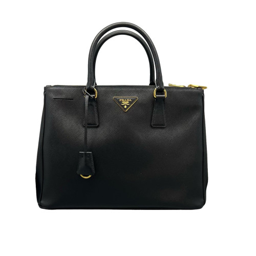 Prada Medium Galleria Double Zip Tote Saffiano Calfskin Black