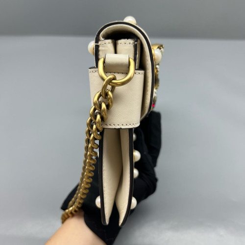 Gucci Queen Margaret Broadway Shoulder Bag Calfskin White