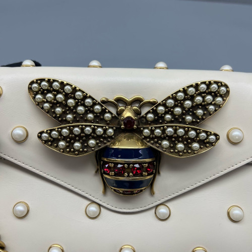 Gucci Queen Margaret Broadway Shoulder Bag Calfskin White