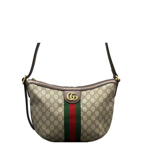 Gucci Ophidia Halfmoon Shoulder Bag GG Supreme Monogram Beige Ebony Beige Green