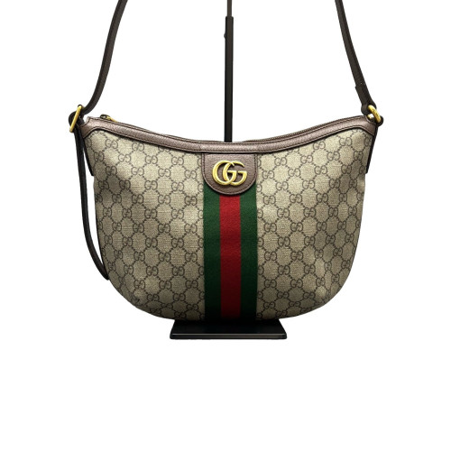 Gucci Ophidia Halfmoon Shoulder Bag GG Supreme Monogram Beige Ebony Beige Green