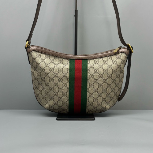 Gucci Ophidia Halfmoon Shoulder Bag GG Supreme Monogram Beige Ebony Beige Green