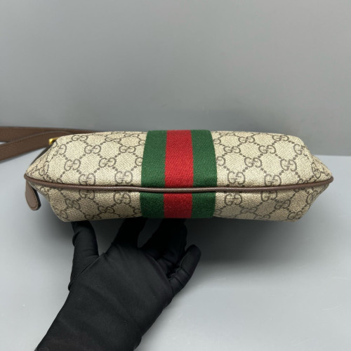 Gucci Ophidia Halfmoon Shoulder Bag GG Supreme Monogram Beige Ebony Beige Green