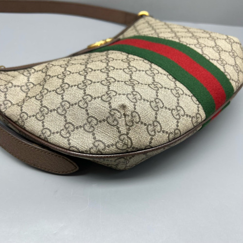 Gucci Ophidia Halfmoon Shoulder Bag GG Supreme Monogram Beige Ebony Beige Green