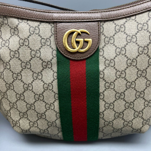 Gucci Ophidia Halfmoon Shoulder Bag GG Supreme Monogram Beige Ebony Beige Green