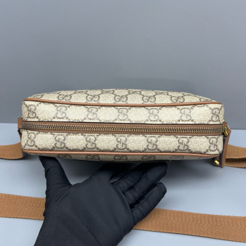 Gucci Small GG Emblem Shoulder Bag GG Supreme Monogram Beige Brown