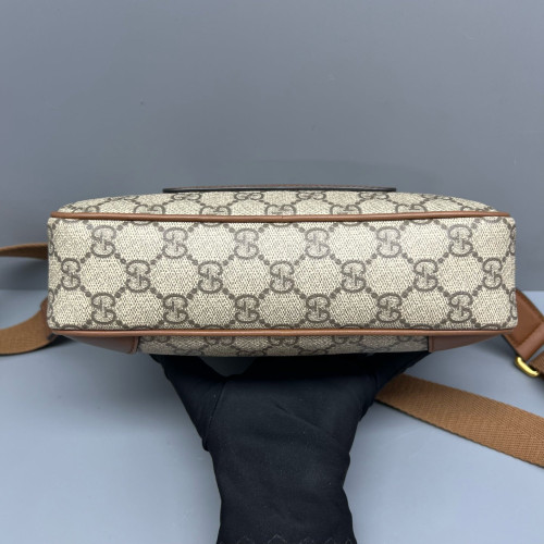 Gucci Small GG Emblem Shoulder Bag GG Supreme Monogram Beige Brown