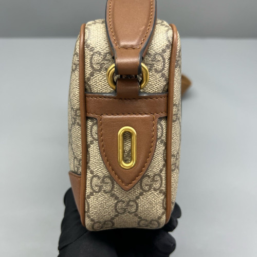 Gucci Small GG Emblem Shoulder Bag GG Supreme Monogram Beige Brown