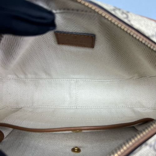 Gucci Small GG Emblem Shoulder Bag GG Supreme Monogram Beige Brown