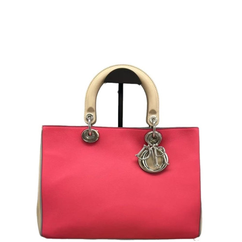 Dior Medium Diorissimo Tote Calfskin Red Natural Tan