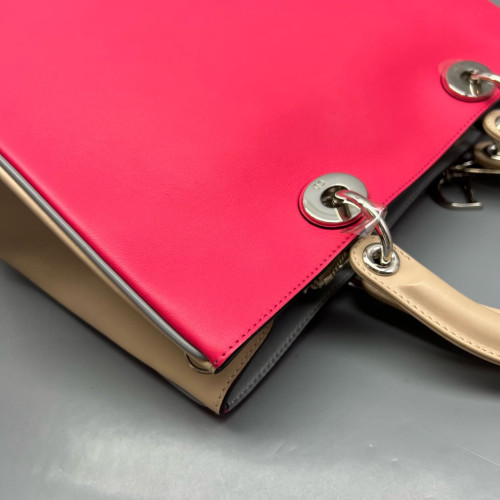 Dior Medium Diorissimo Tote Calfskin Red Natural Tan