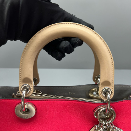 Dior Medium Diorissimo Tote Calfskin Red Natural Tan