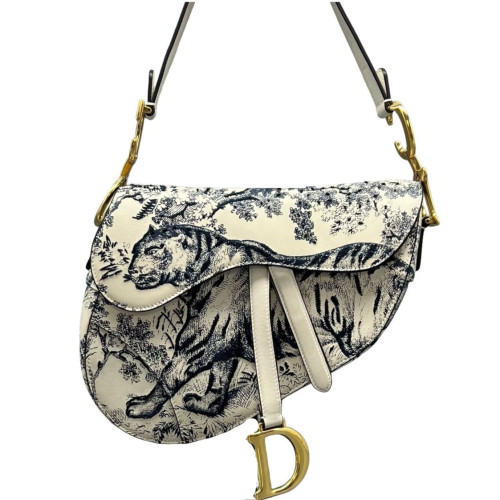 Dior Medium Saddle Bag Calfskin White Blue