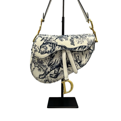 Dior Medium Saddle Bag Calfskin White Blue