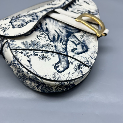 Dior Medium Saddle Bag Calfskin White Blue