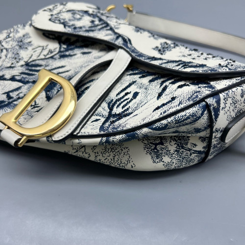 Dior Medium Saddle Bag Calfskin White Blue