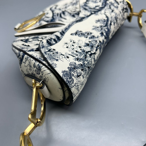 Dior Medium Saddle Bag Calfskin White Blue