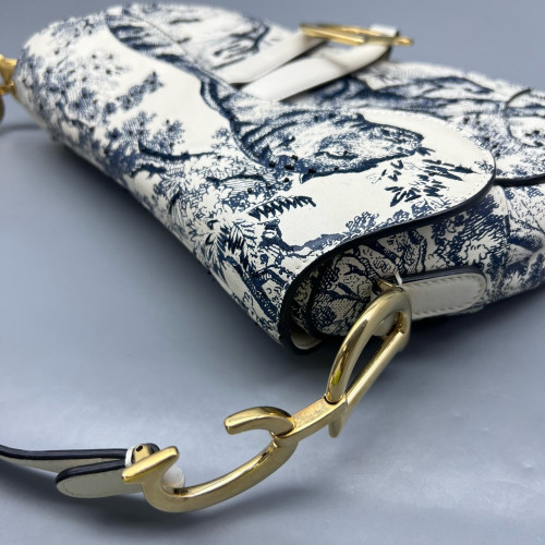 Dior Medium Saddle Bag Calfskin White Blue
