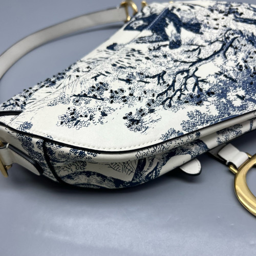 Dior Medium Saddle Bag Calfskin White Blue