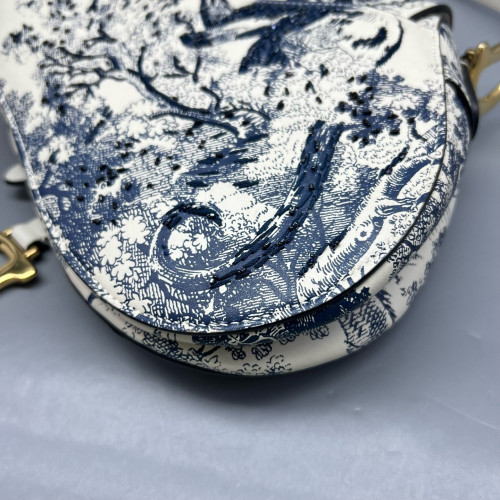 Dior Medium Saddle Bag Calfskin White Blue