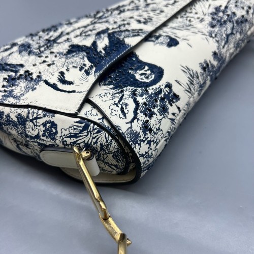 Dior Medium Saddle Bag Calfskin White Blue