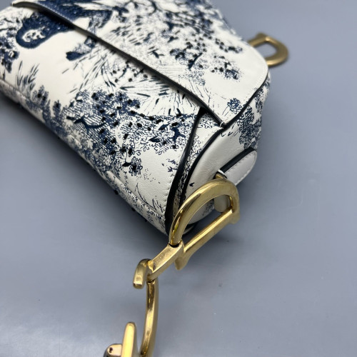 Dior Medium Saddle Bag Calfskin White Blue