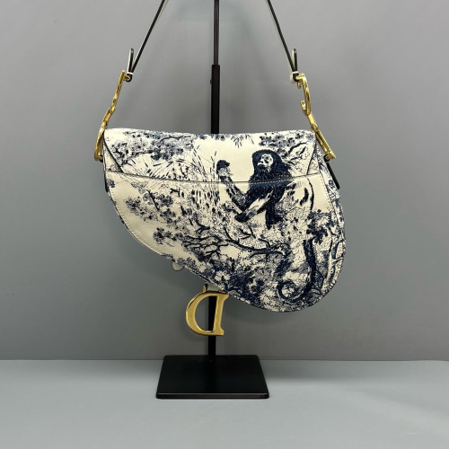 Dior Medium Saddle Bag Calfskin White Blue