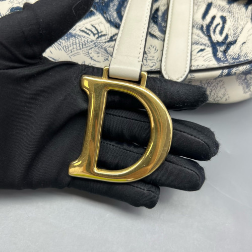 Dior Medium Saddle Bag Calfskin White Blue