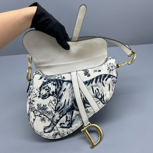 Dior Medium Saddle Bag Calfskin White Blue
