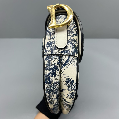 Dior Medium Saddle Bag Calfskin White Blue