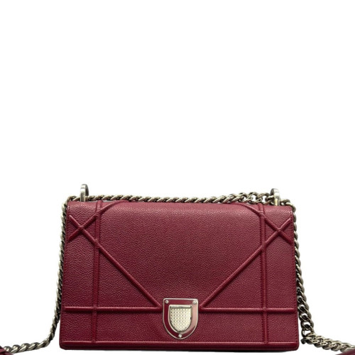 Dior Medium Diorama Grained Calfskin Burgundy
