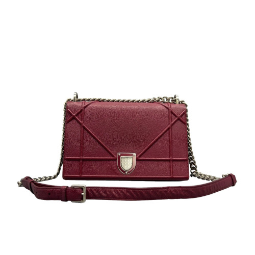 Dior Medium Diorama Grained Calfskin Burgundy