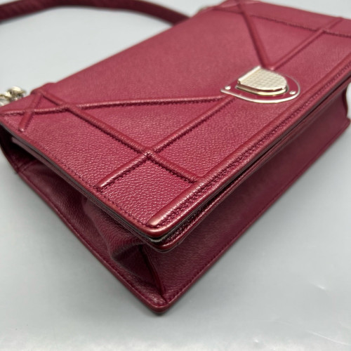 Dior Medium Diorama Grained Calfskin Burgundy