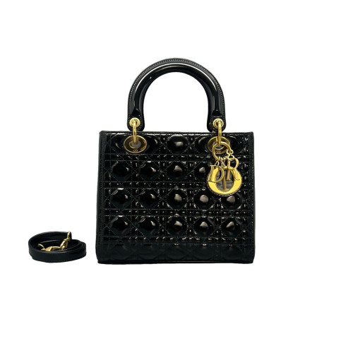 Dior Medium Lady Dior Patent Calfskin Black