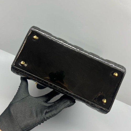 Dior Medium Lady Dior Patent Calfskin Black