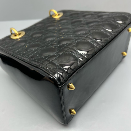 Dior Medium Lady Dior Patent Calfskin Black