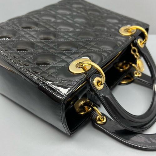 Dior Medium Lady Dior Patent Calfskin Black