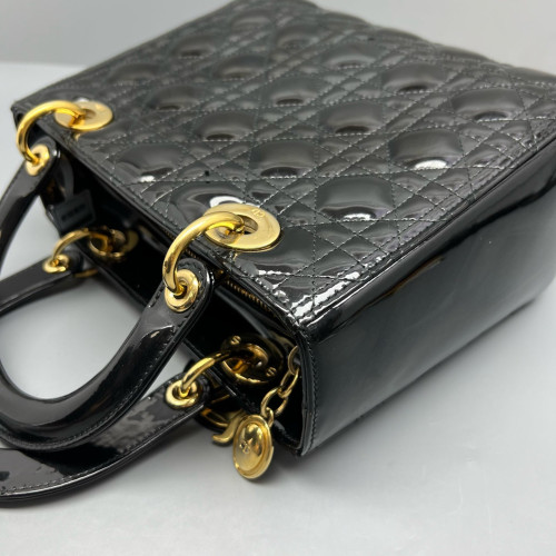 Dior Medium Lady Dior Patent Calfskin Black