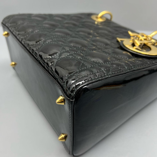 Dior Medium Lady Dior Patent Calfskin Black