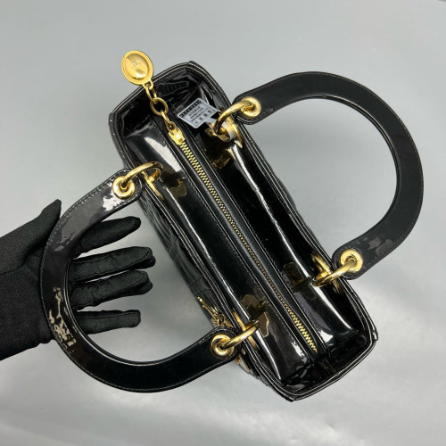 Dior Medium Lady Dior Patent Calfskin Black