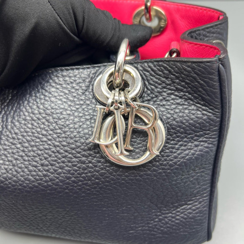 Dior Small Diorissimo Tote Grained Calfskin Dark Blue