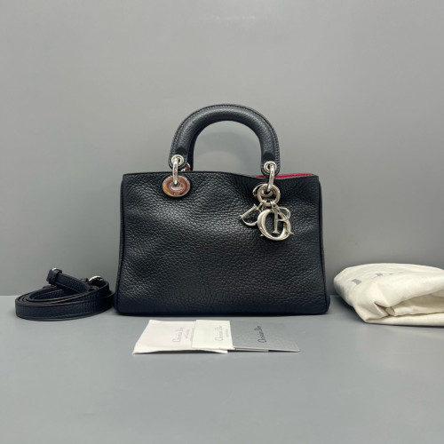 Dior Small Diorissimo Tote Grained Calfskin Dark Blue