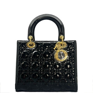 Dior Medium Lady Dior Patent Calfskin Black