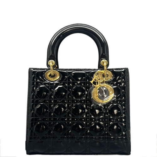 Dior Medium Lady Dior Patent Calfskin Black
