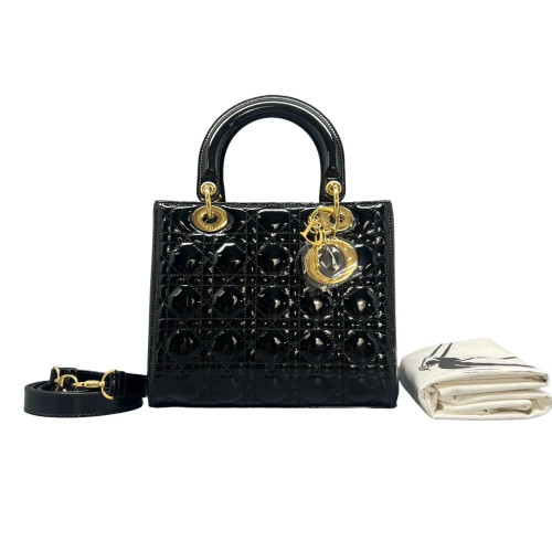 Dior Medium Lady Dior Patent Calfskin Black